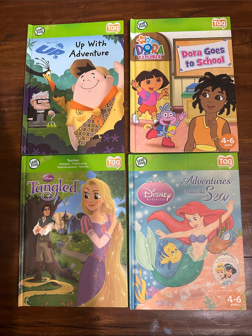 LeapFrog Tag Books Lot 4 Disney Tangled Up Princess Dora LeapReader Leap Frog